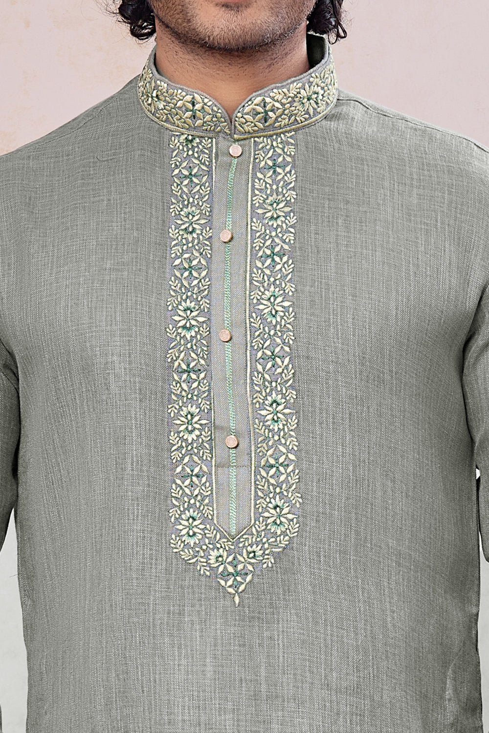Green Semi Linen Cotton Kurta Pajama (NMK-8934)
