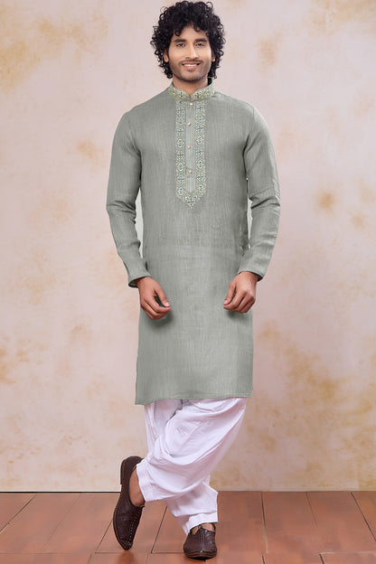 Green Semi Linen Cotton Kurta Pajama (NMK-8934)