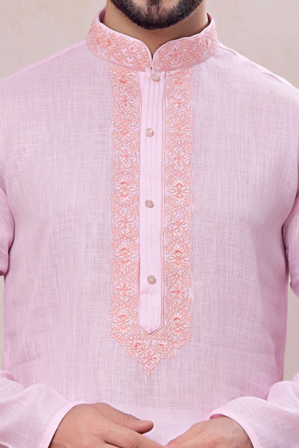 Pink Semi Linen Cotton Kurta Pajama (NMK-8935)