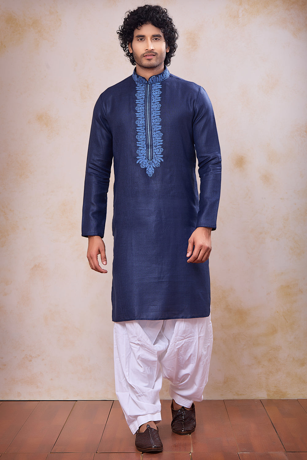 Navy Blue Semi Linen Cotton Kurta Pajama (NMK-8936)