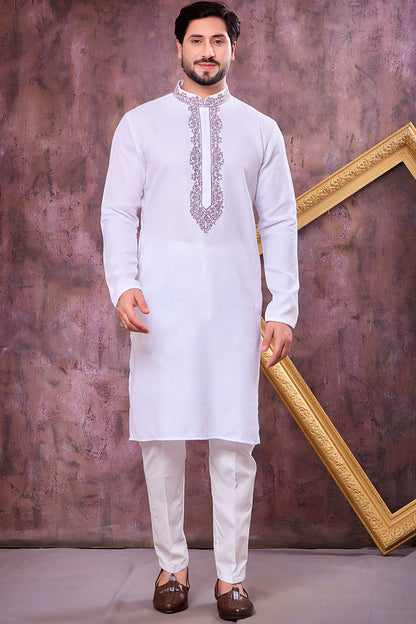 Off White Semi Linen Cotton Kurta Pajama (NMK-8938)