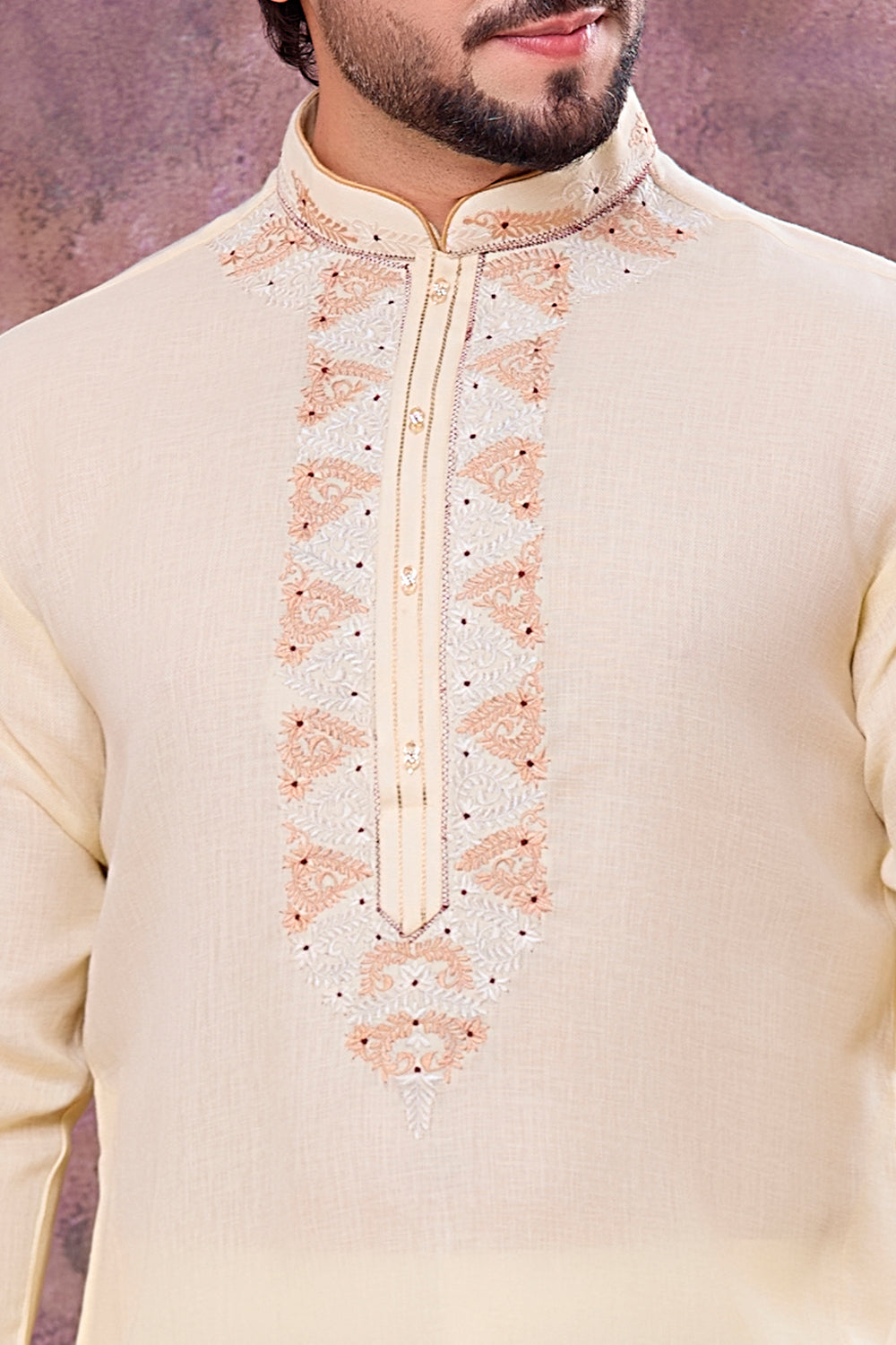 Yellow Semi Linen Cotton Kurta Pajama (NMK-8939)