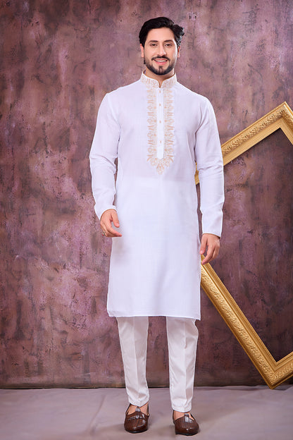 Off White Semi Linen Cotton Kurta for Men (NMK-8940)
