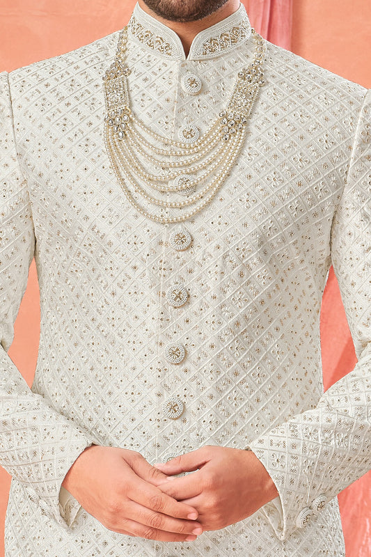 Off White Art Silk Sherwani (NMK-8943)