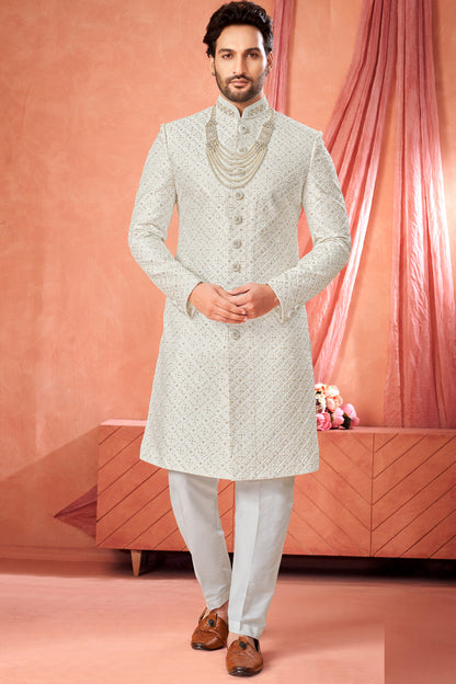 Off White Art Silk Sherwani (NMK-8943)