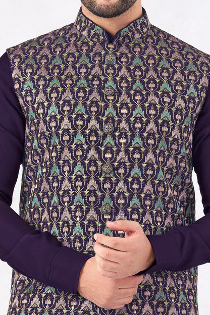 Purple Art Banarasi Silk Nehru Jacket (NMK-8953)