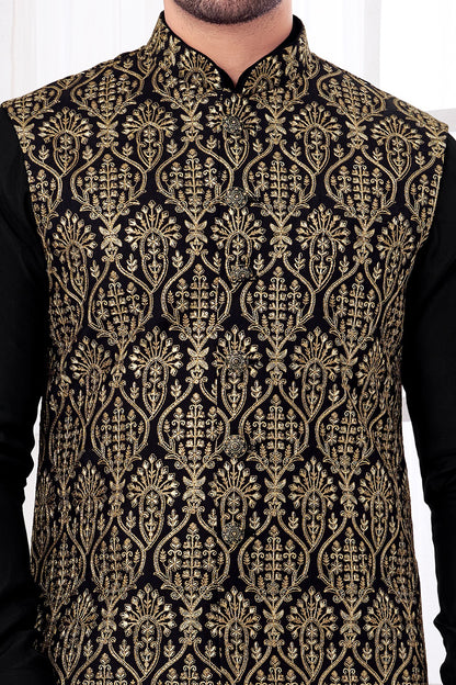 Black Art Banarasi Silk Nehru Jacket (NMK-8958)