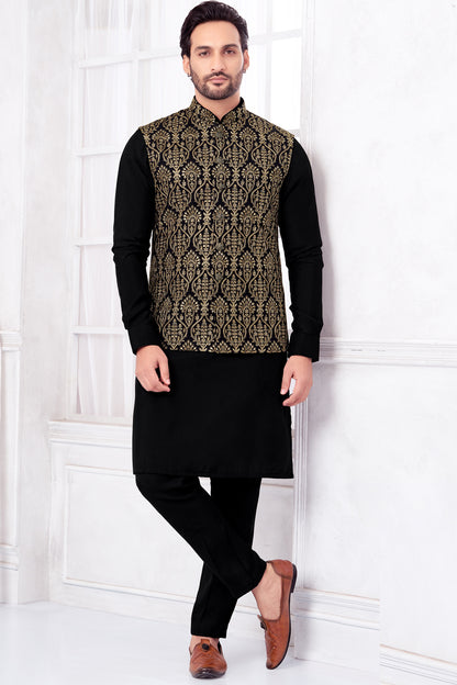 Black Art Banarasi Silk Nehru Jacket (NMK-8958)