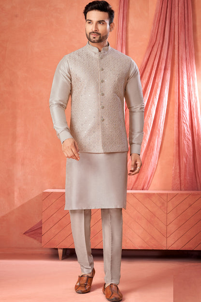 Onion Pink Art Banarasi Silk Nehru Jacket (NMK-8960)