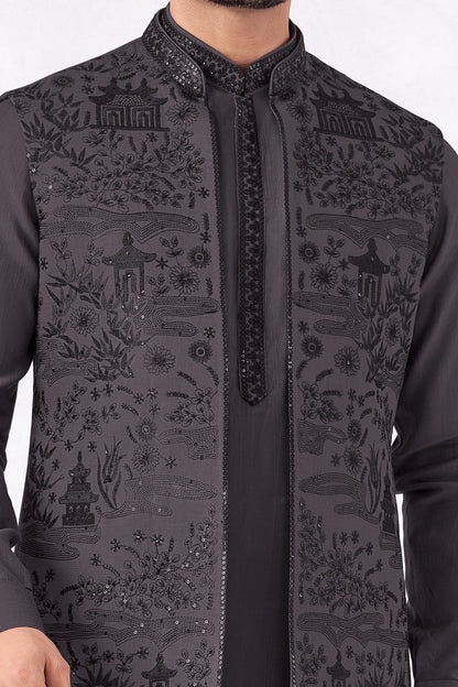 Purple Art Banarasi Silk Nehru Jacket (NMK-8962)