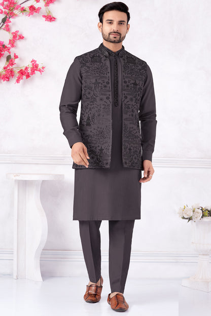 Purple Art Banarasi Silk Nehru Jacket (NMK-8962)