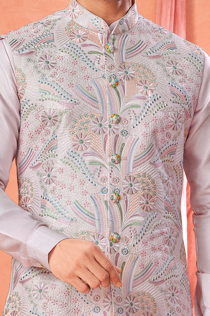 Light Lavender Art Banarasi Silk Nehru Jacket (NMK-8963)