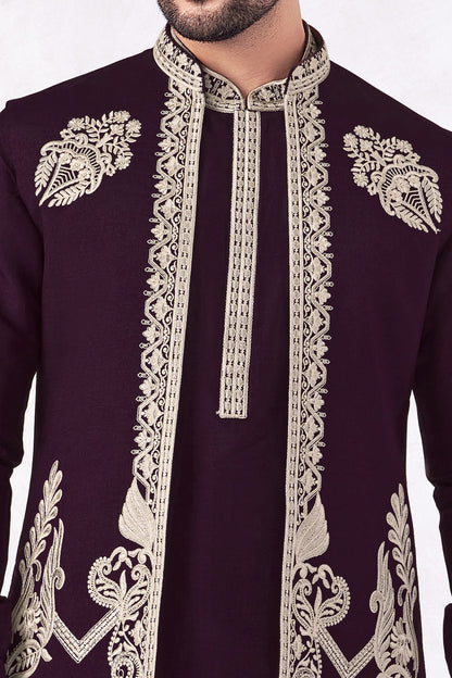 Purple Art Banarasi Silk Nehru Jacket (NMK-8965)