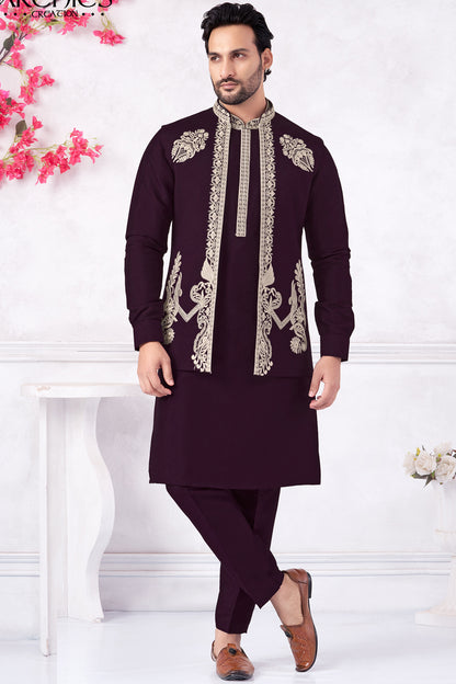 Purple Art Banarasi Silk Nehru Jacket (NMK-8965)