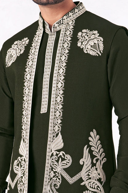 Green Art Banarasi Silk Nehru Jacket (NMK-8966)