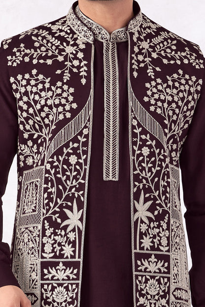 Purple Art Banarasi Silk Mens Nehru Jacket (NMK-8967)