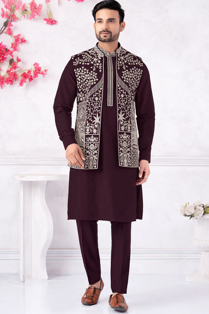 Purple Art Banarasi Silk Mens Nehru Jacket (NMK-8967)