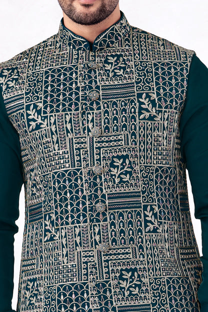 Teal Art Banarasi Silk Nehru Jacket (NMK-8969)