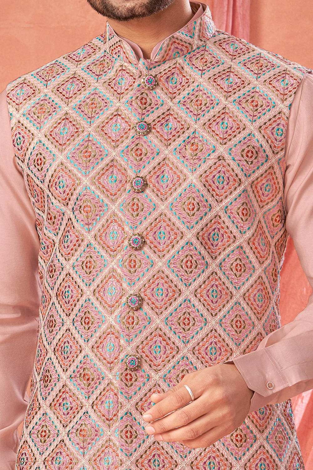 Pink Art Banarasi Silk Nehru Jacket (NMK-8972)