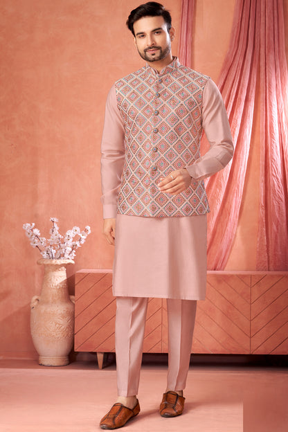 Pink Art Banarasi Silk Nehru Jacket (NMK-8972)
