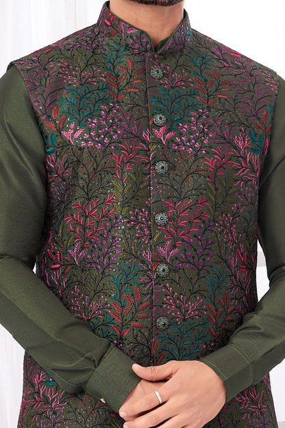 Green Art Banarasi Silk Nehru Jacket (NMK-8977)