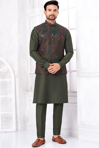 Green Art Banarasi Silk Nehru Jacket (NMK-8977)