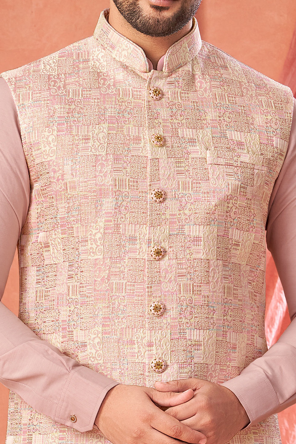 Pink Jacquard Nehru Jacket (NMK-8991)