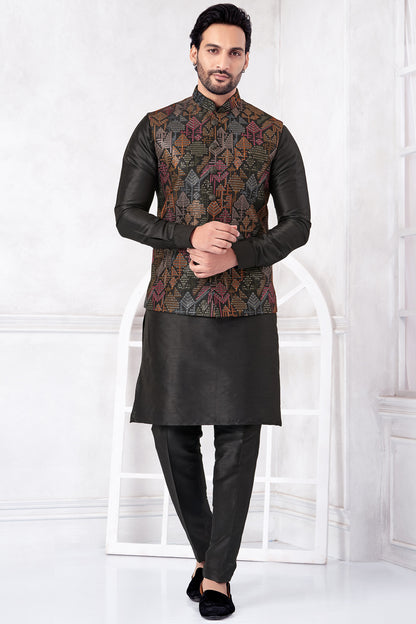 Black Art Banarasi Silk Nehru Jacket (NMK-8995)