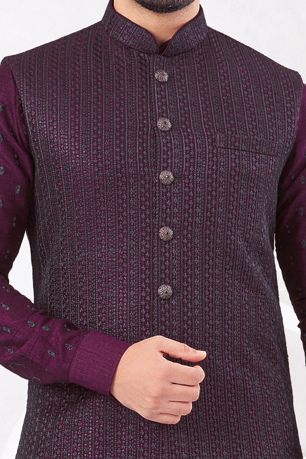 Wine Art Banarasi Silk Nehru Jacket (NMK-8997)