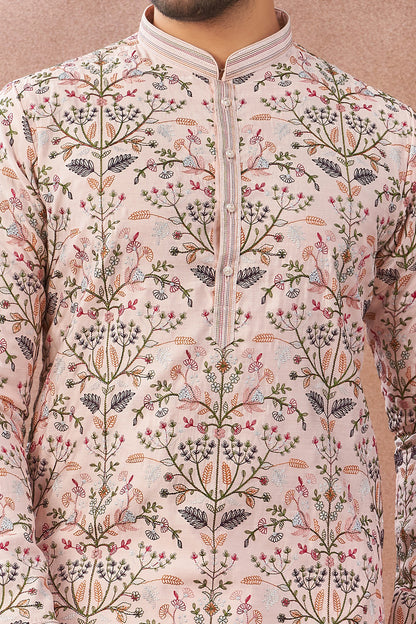 Peach Art Banarasi Silk Kurta Pajama (NMK-8999)