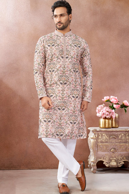 Peach Art Banarasi Silk Kurta Pajama (NMK-8999)