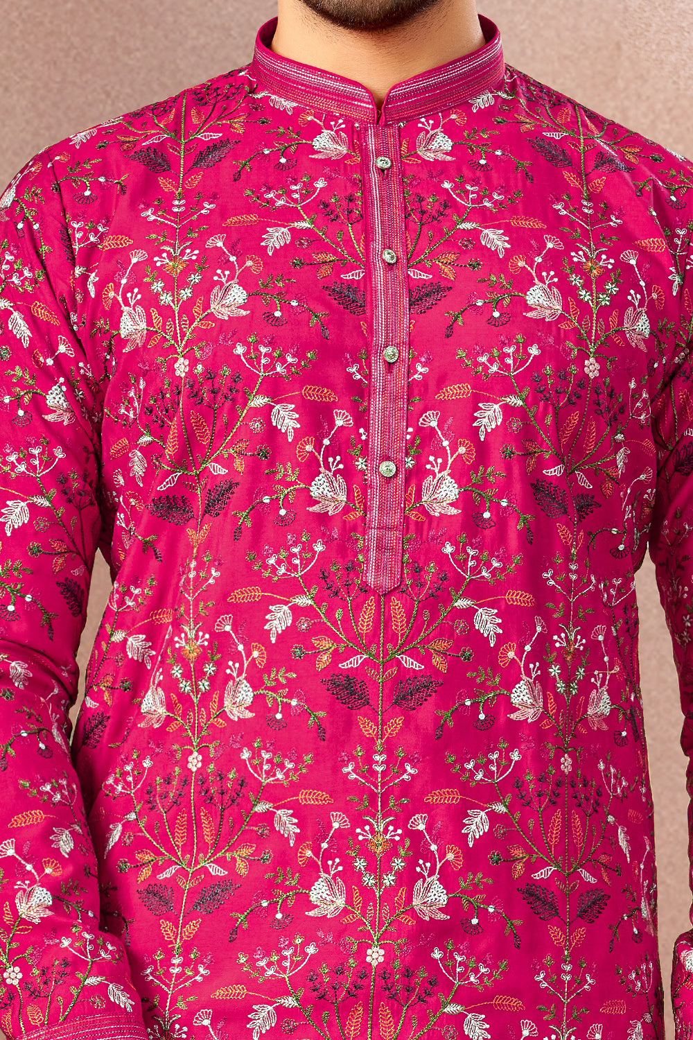 Dark Pink Art Banarasi Silk Kurta Pajama (NMK-9000)