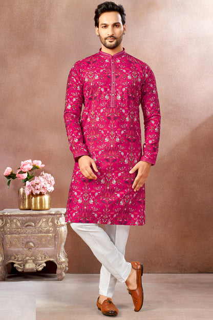 Dark Pink Art Banarasi Silk Kurta Pajama (NMK-9000)