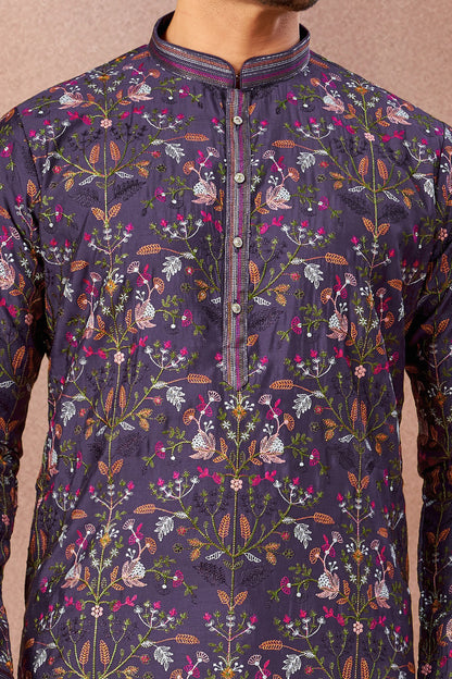 Purple Art Banarasi Silk Kurta Pajama (NMK-9001)