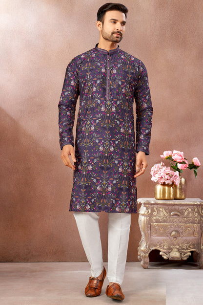Purple Art Banarasi Silk Kurta Pajama (NMK-9001)