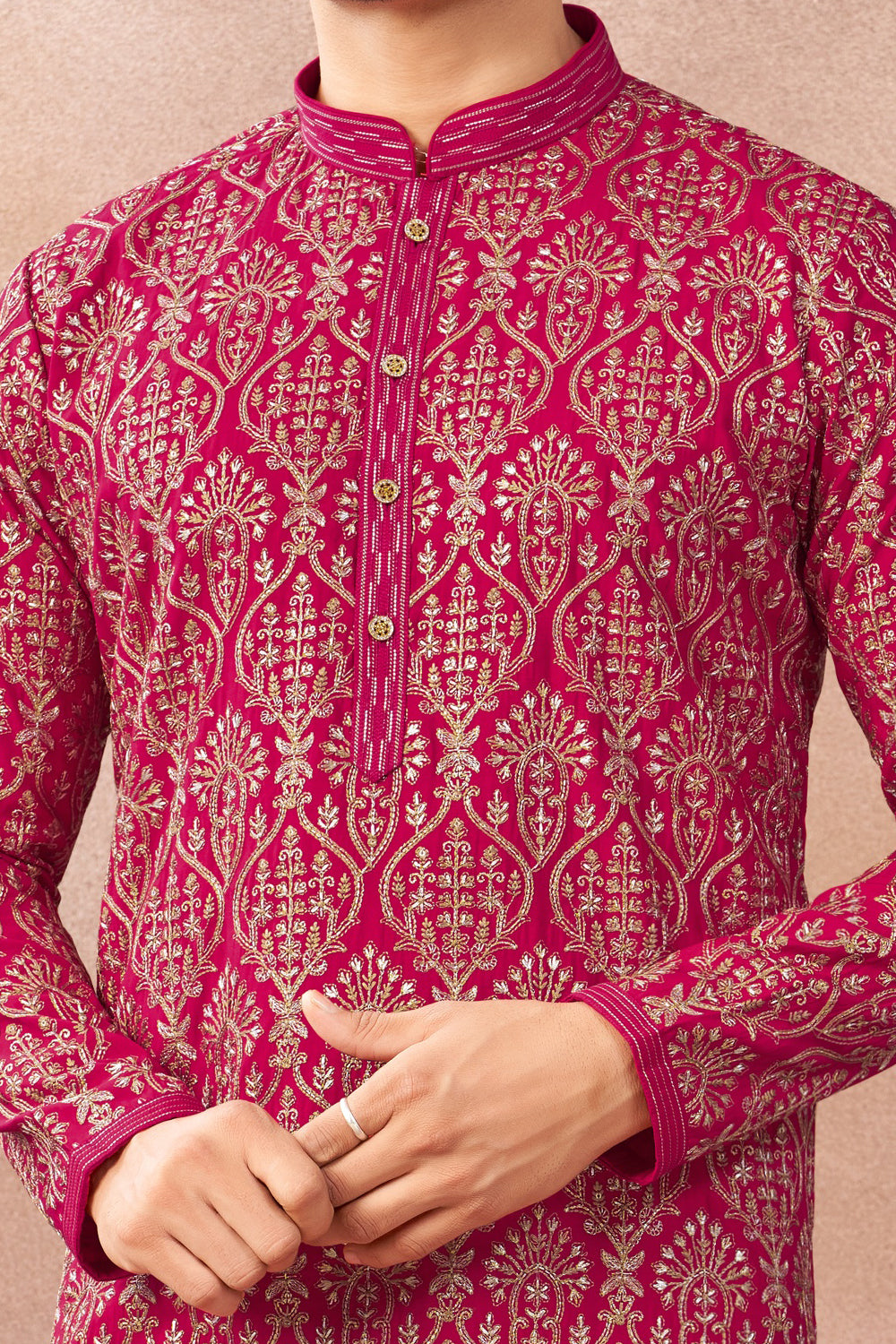 Dark Pink Art Banarasi Silk Kurta Pajama (NMK-9004)