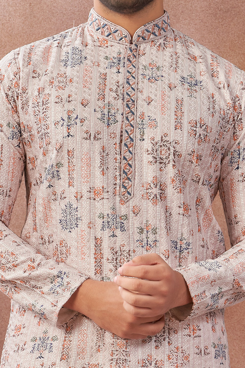 Peach Art Banarasi Silk Mens Kurta Pajama (NMK-9015)