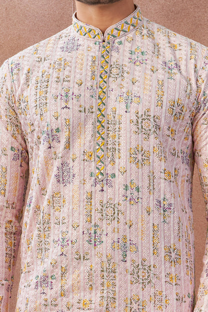 Peach Art Banarasi Silk Kurta for Men (NMK-9016)