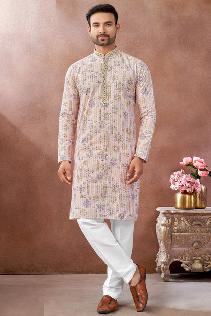 Peach Art Banarasi Silk Kurta for Men (NMK-9016)