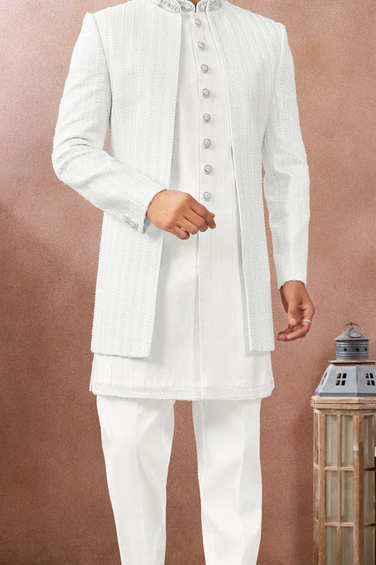 Off White Art Silk Indo Western (NMK-9018)