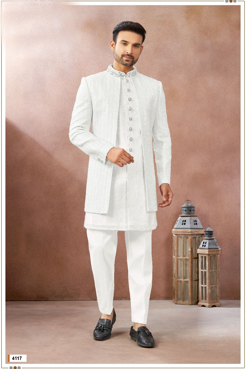 Off White Art Silk Indo Western (NMK-9018)