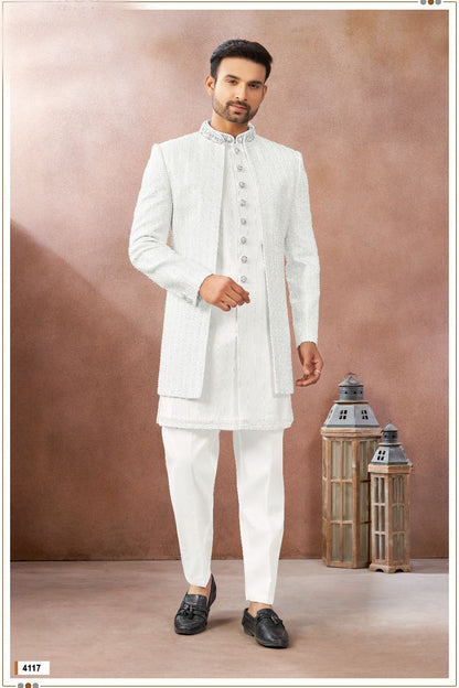 Off White Art Silk Indo Western (NMK-9018)
