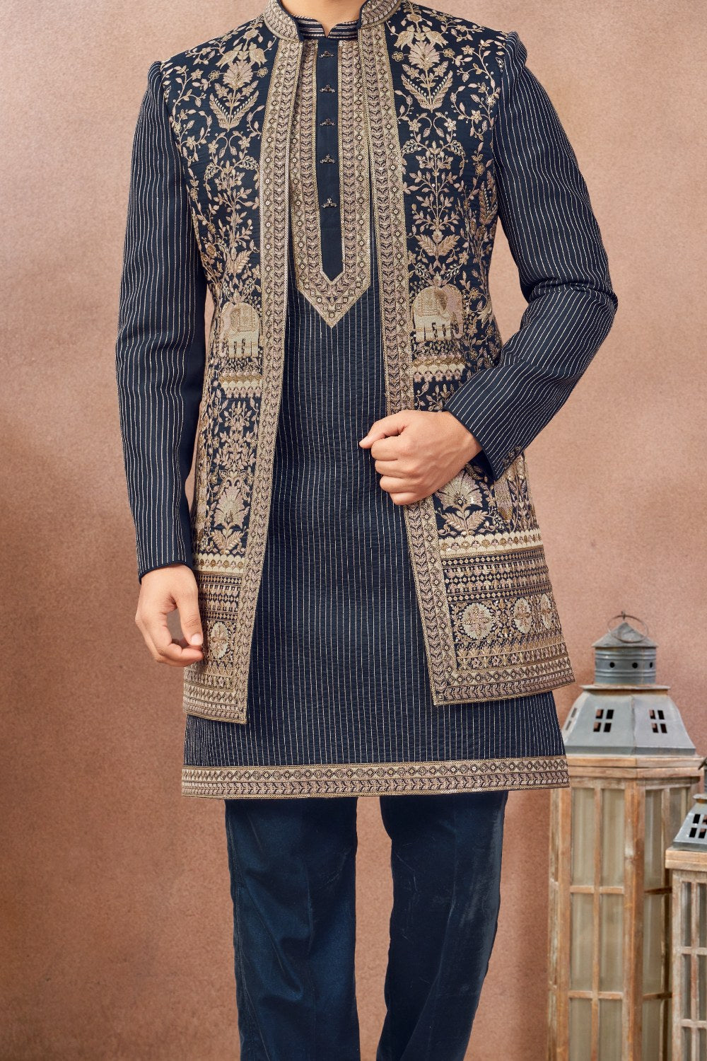 Navy Blue Art Silk Indo Western (NMK-9019)