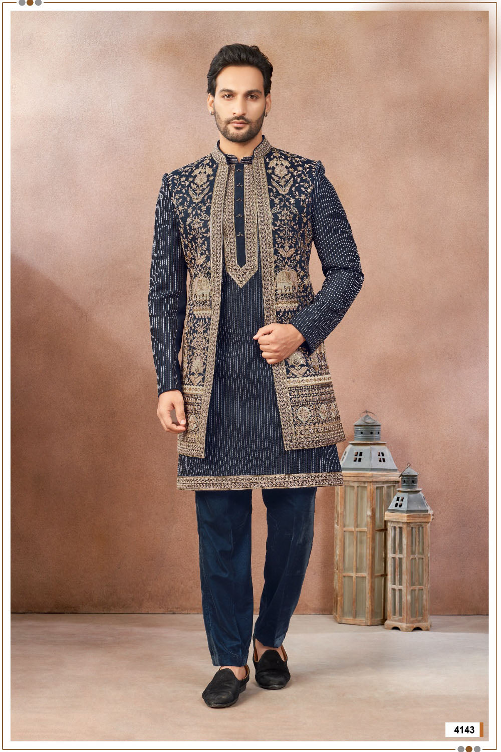 Navy Blue Art Silk Indo Western (NMK-9019)