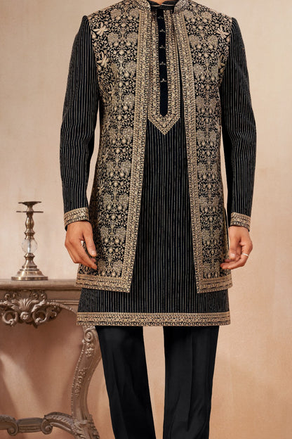 Black Art Silk Indo Western (NMK-9020)