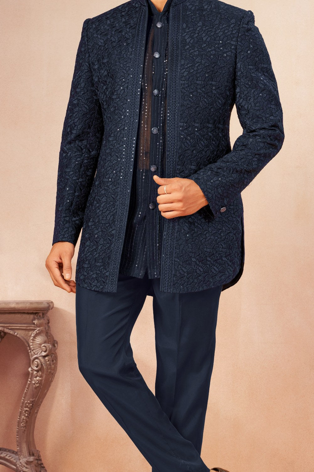 Navy Blue Art Georgette Jodhpuri (NMK-9023)