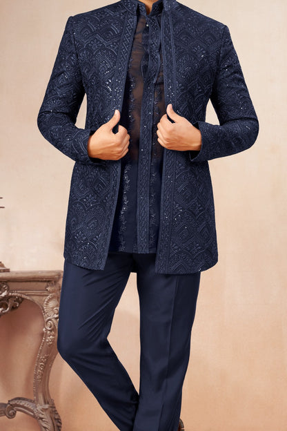 Navy Blue Art Georgette Jodhpuri (NMK-9029)