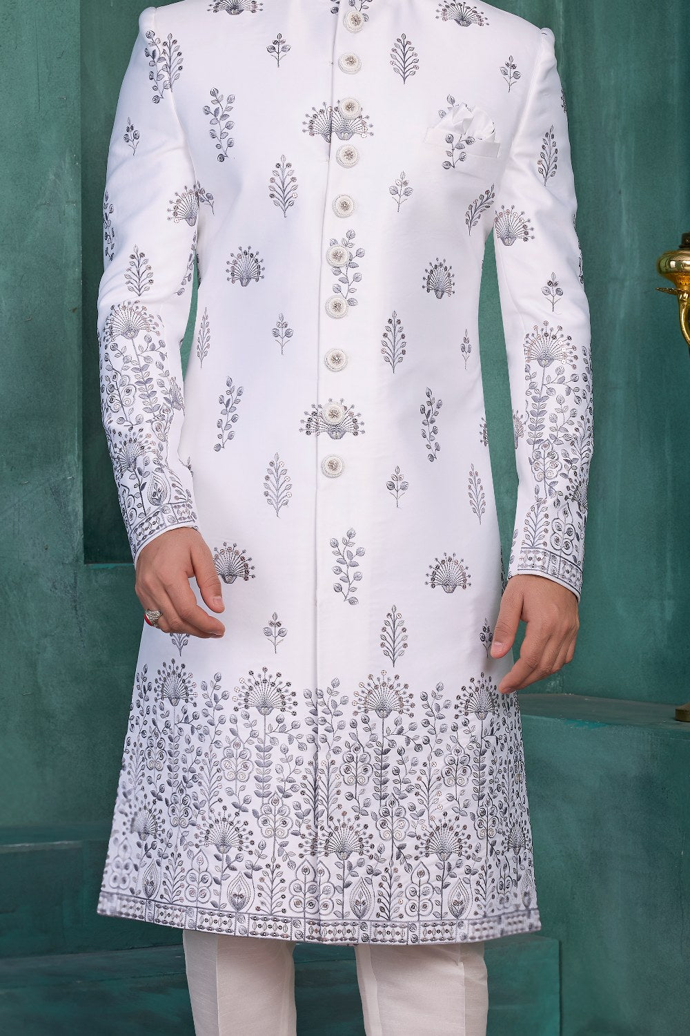Off White Art Silk Sherwani (NMK-9032)