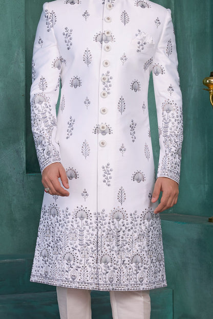 Off White Art Silk Sherwani (NMK-9032)