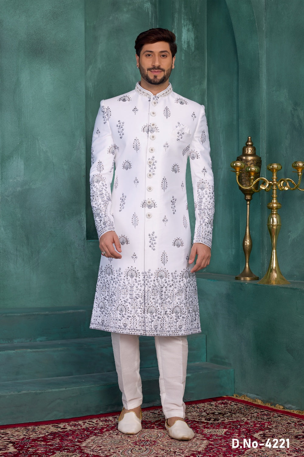 Off White Art Silk Sherwani (NMK-9032)